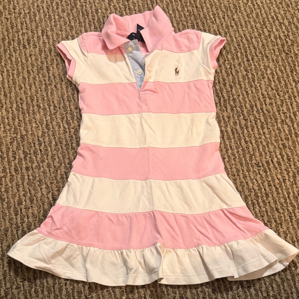 Ralph Lauren Pink and White Striped Polo Dress for Girls